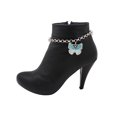 thumbnail image 5 of Women Silver Metal Chain Boot Bracelet Shoe Charm Blue Butterfly, 5 of 7