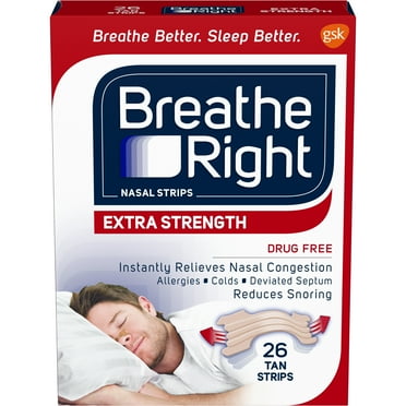 Breathe Right Nasal Strips to Stop Snoring, Drug-Free, Extra Tan, 26 count