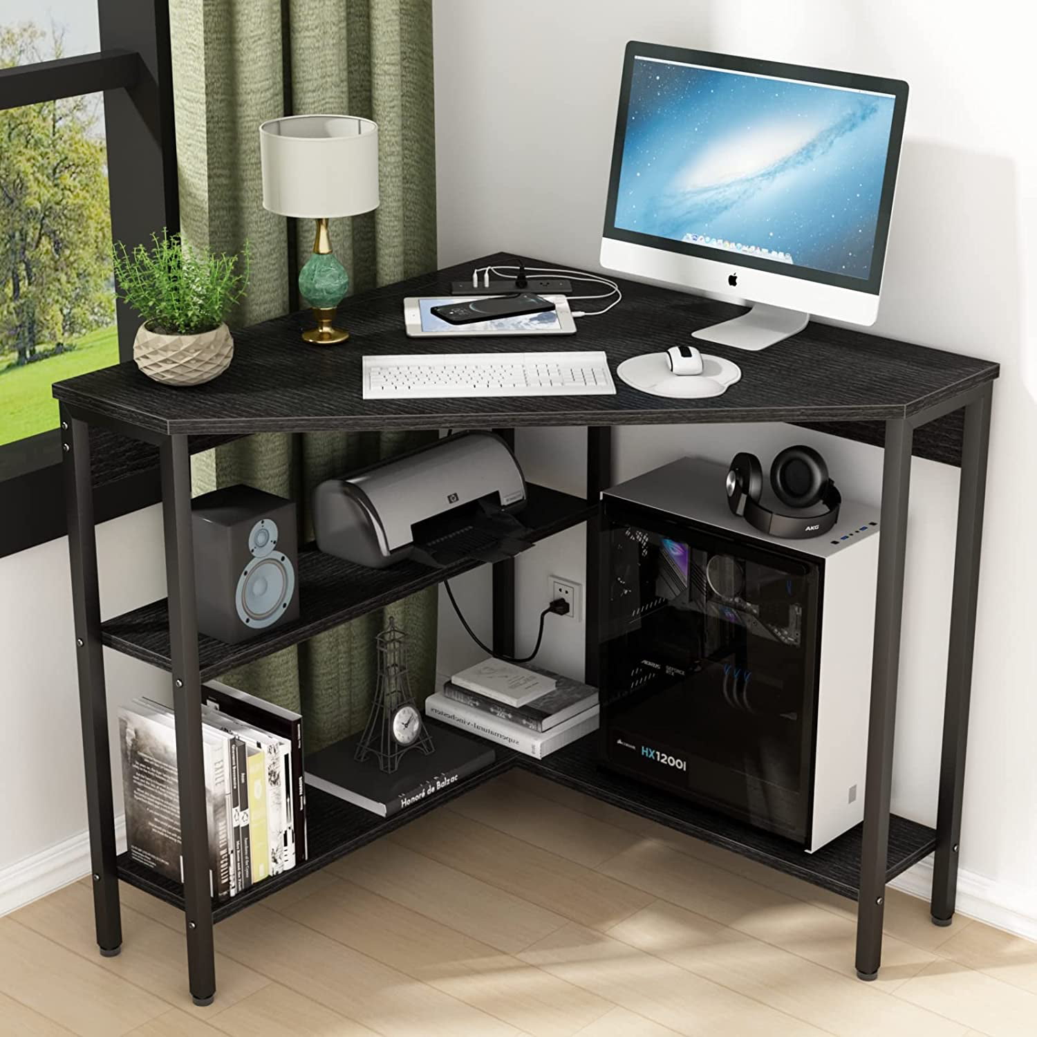 armocity Corner Desk Small Desk with Outlets Corner Table for Small Space,  Corner Computer Desk with USB Ports Triangle Desk with Storage for Home  Office, Workstation, Living Room, Bedroom, Oak 
