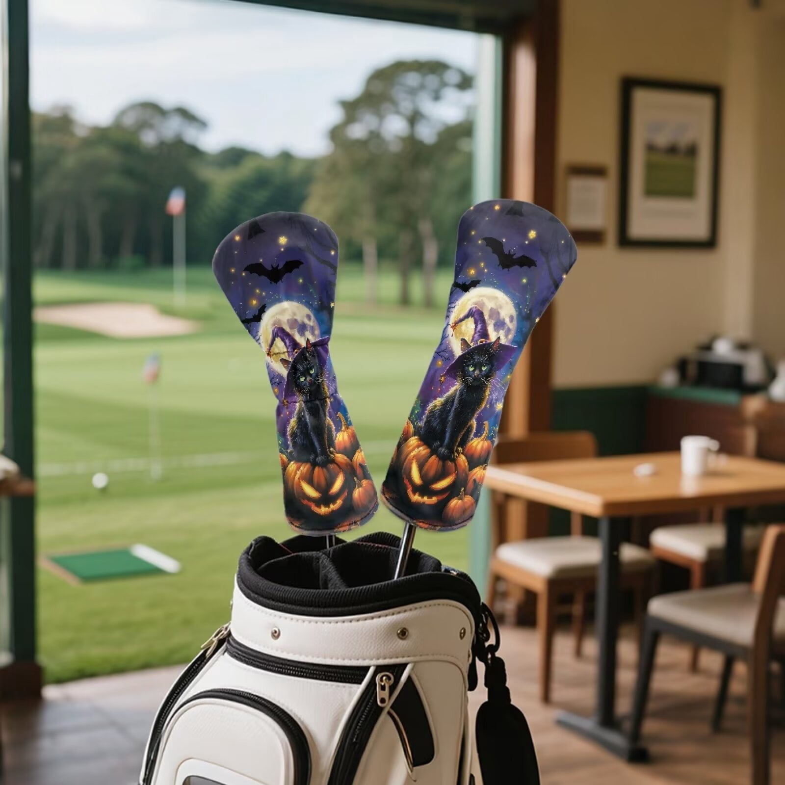 Uorisanigo Golf Club Head Covers, Driver, Fairway #3#5, Hybrid Headgear, Premium Waterproof PU Leather Halloween Black Cat Golf Headcover Accessories for Women Men, Set of 3