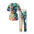 thumbnail image 4 of Womens Pajamas Set Short Sleeve and Pants 2 Piece PJ Sets Soft Comfy Loungewear, Watercolor Pineapple Art, 4 of 6