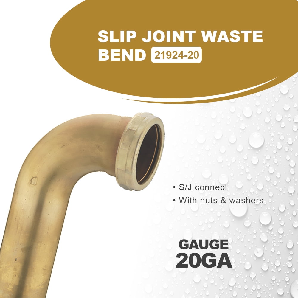 Highcraft 20-19242 Slip Joint Waste Bend for Tubular Drain Applications, 1-1/2 in. x 24 in., 20GA Brass