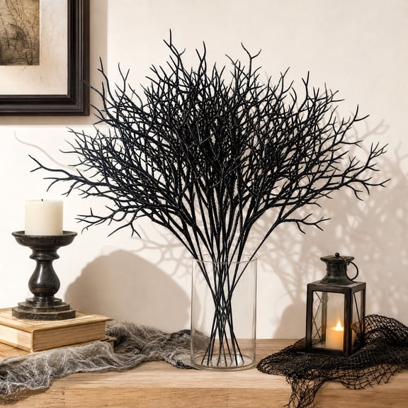 10 Pcs Black Artificial Branches Halloween Decoration, Gothic Faux Dead Tree Branches Fake Dry Twig Stem for Home Table Mantle Holiday Party Vase Decor