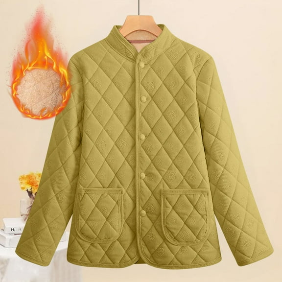 Royisotas Puffer Jackets for Women,Coats for Women,Button up Long Sleeve Thick Fleece Plus Size Oversized Spring Outerwear Pockets,Green,Cotton,4xl