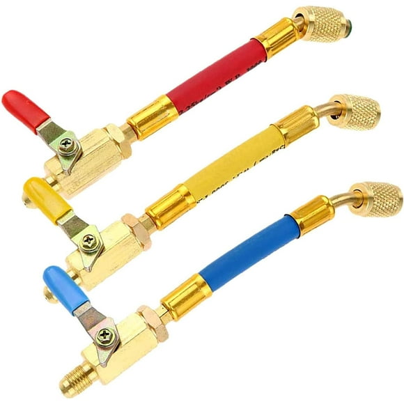 7R134A R410A R22 R12 Charging Hoses and Ball Valve Set, 3 PCS AC HVAC Maintenance Kit, Air Condition Refrigeration Manifold Gauge Set with 1/4in SAE