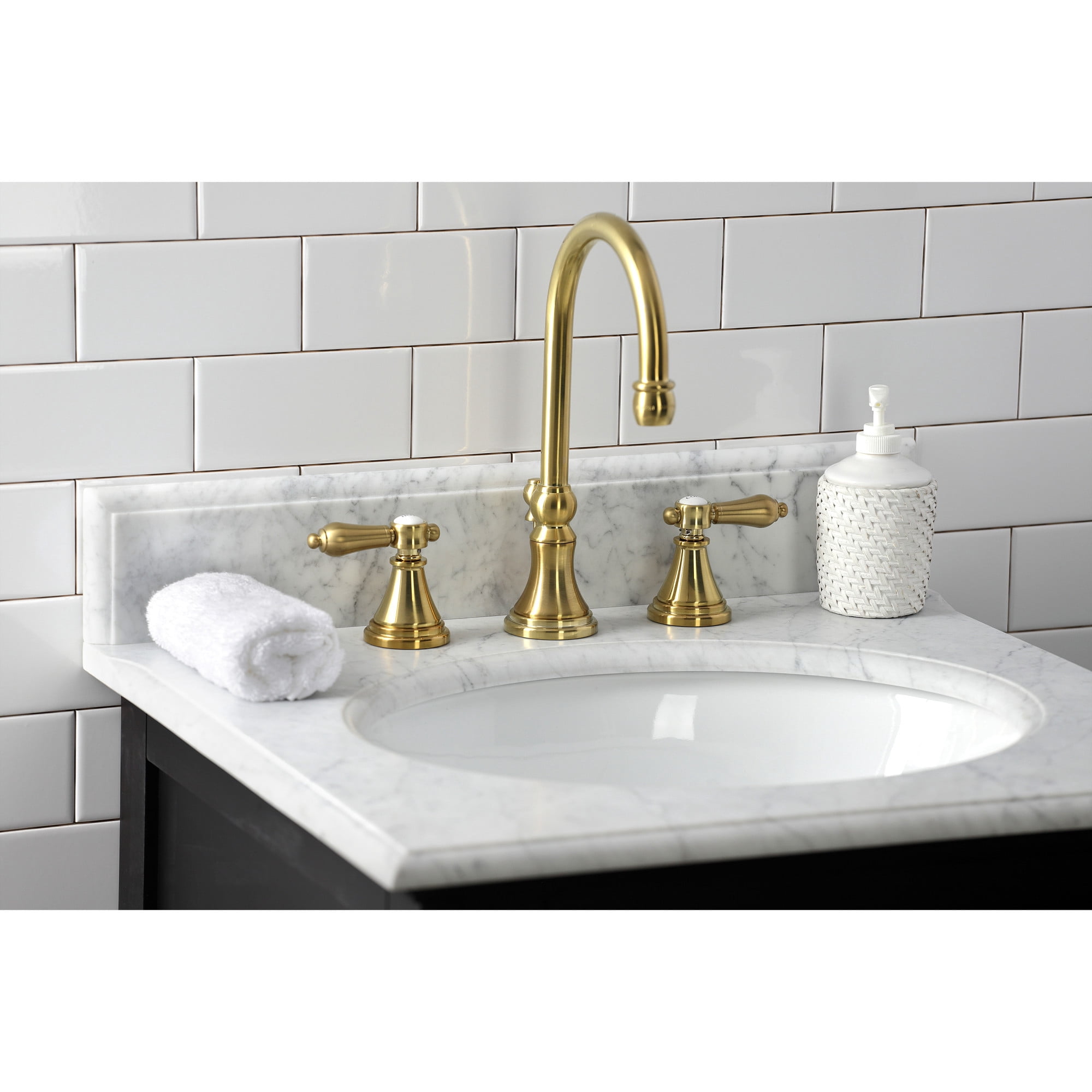 Kingston Brass KS2987BAL Heirloom Widespread Bathroom Faucet with Brass Pop-Up, Brushed Brass