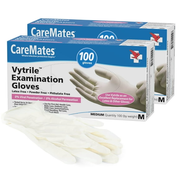 Caremates Vytrile Medical Grade Examination Latex Free Gloves, Medium, 100 Ct, 2 Pack