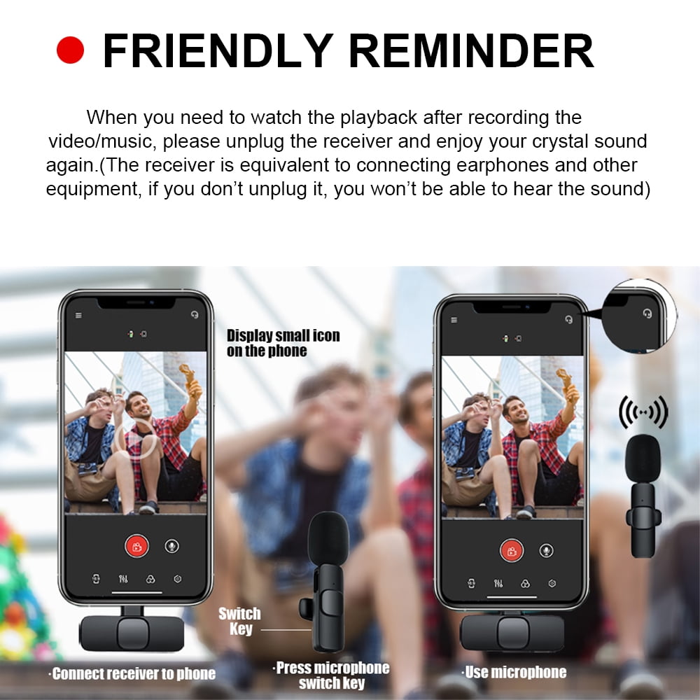 Wireless Lavalier Microphone, Wireless Lapel Mic for YouTube, Facebook Live Stream, Audio/Video Recording Compatible for iPhone/iPad, Auto-syncs Mic for Vloggers, Interview