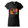 thumbnail image 2 of Cute Smiling Neon Pitbull Dog Breed Dog Lover Women's Standard V-Neck Tee, Black, Small, 2 of 3