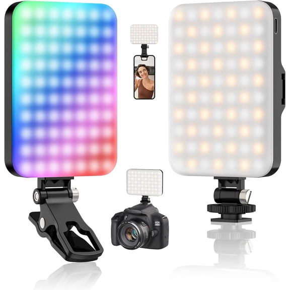 RGB Video Light, 360Β° Full Color Selfie Light LED Camera Light with 3 Cold oe Mounts/CRI 97 /20 Scene Modes/2200mAh Rechargeable Portable Phone Light Photography Selfie Lighting