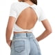 thumbnail image 3 of Tops Cortos de Verano para Mujer, de Corta, Cuello Redondo, Color Liso, de Punto Ajustado, Sin Espalda. XL, 3 of 10
