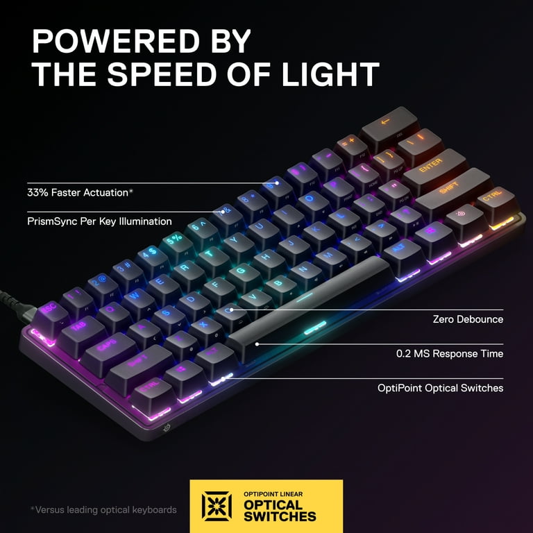 SteelSeries - Apex 9 Mini 60% Wired OptiPoint Adjustable Actuation Switch  Gaming Keyboard with RGB Lighting - Black