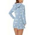 thumbnail image 5 of Pxkloy Women's Plush Hooded Jumpsuit Sherpa Cat Ear Hoodie Pajamas Shorts Plush Winter Cozy Loungewear Cute Printed Zipper One Piece Sleepwear Light Blue,XXL, 5 of 5