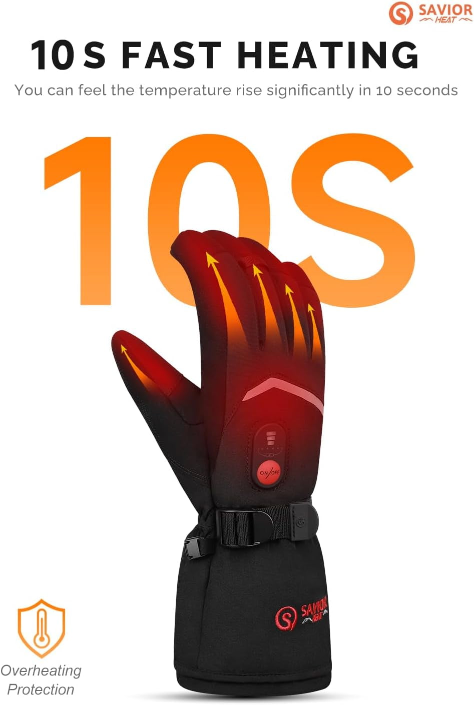 SAVIOR HEAT Upgraded Rechargeable Heated Gloves – 3000mAh Battery, 3 Heat Levels up to 150°F, Waterproof Touchscreen for Skiing, Snowboarding, Camping & Hiking