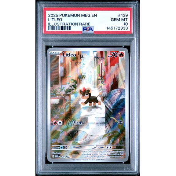 Graded 2025 PKM MEG EN Litleo #139 Illustration Rare Trading Card Game PSA 10 Gem Mint