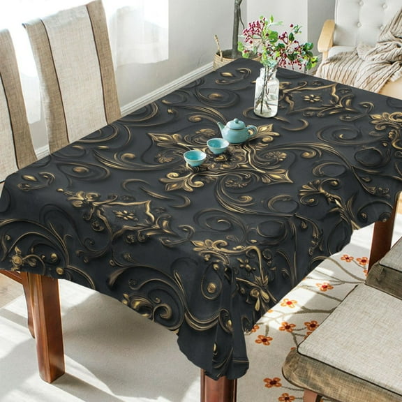 BZSMCE Square Tablecloth Design Black and Gold Pattern Pattern Tableclothes