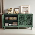 thumbnail image 3 of GZXS Vintage 59.84-Inch Buffet Sideboard in Antique Green, Wooden Media Console Cabinet with 4 Carved Doors & Adjustable Storage Shelves, Fits 65"+ TVs, for Dining or Living Room, 3 of 7