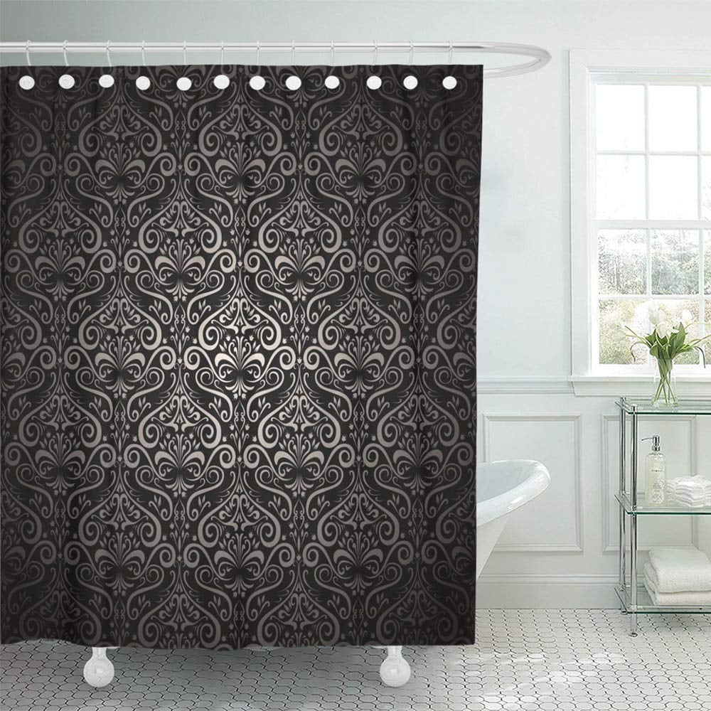 PKNMT Antique Damask Classic Pattern Style Black and Beige Baroque