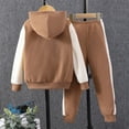thumbnail image 3 of Haitryli Toddler Kids Contrast Color Athletic Tracksuit Long Sleeve Button-down Hoodie Sweatshirts with Sweatpants Sets Brown 7-8, 3 of 7