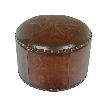 Brown Milled Leather - Istanbul Faux Leather Round Mini Stool