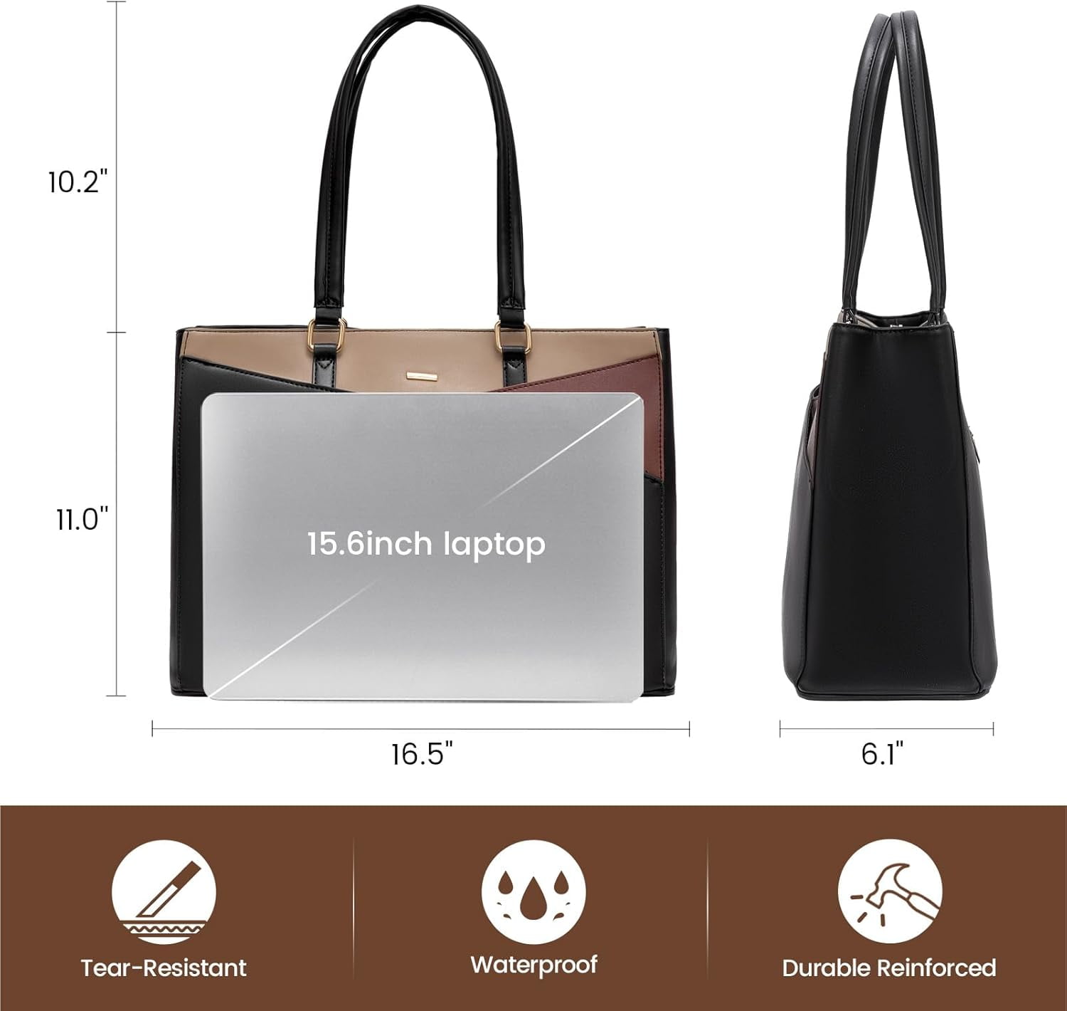 LOVEVOOK Laptop Tote Bag for Women 15.6 Inch Waterproof Leather Computer Bags Business Office Work Briefcase Black