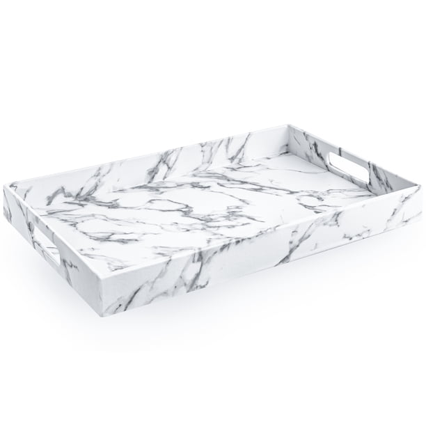 Home Redefined Bandeja Decorativa Rectangular de Piel Sintética de Mármol de 18 X 12 Pulgadas con Asas