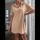 thumbnail image 5 of Vestido de Verano para Mujer, Cuello en V, Corta, Holgado, Informal, con Cuello Tipo Camiseta, Color Caqui, Talla XL, 5 of 6