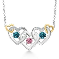 Gem Stone King 925 Silver and 10K Yellow Gold Pink Lab Grown Diamond London Blue Topaz Heart Shape Pendant Necklace for Women (0.97 Cttw, with 18 inch Chain)