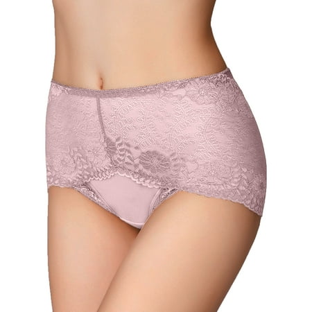 

Thong Underwear Women Fashion Lace Large Size Mid Waist Belly Control Butt Lift High-Rise Underwear Pink XL