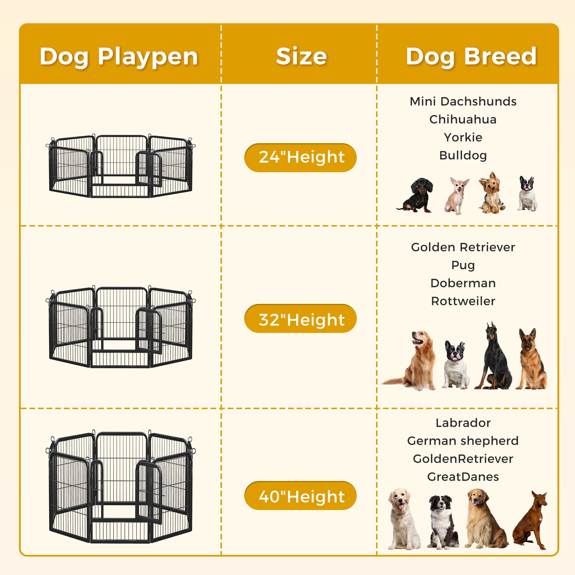 PAWZ Road Dog Crate Heavy Duty for Indoor & Outdoor,40 inch 8 Panels, Metal Dog Playpen for Small Dog RV Camping & Yard, Black
