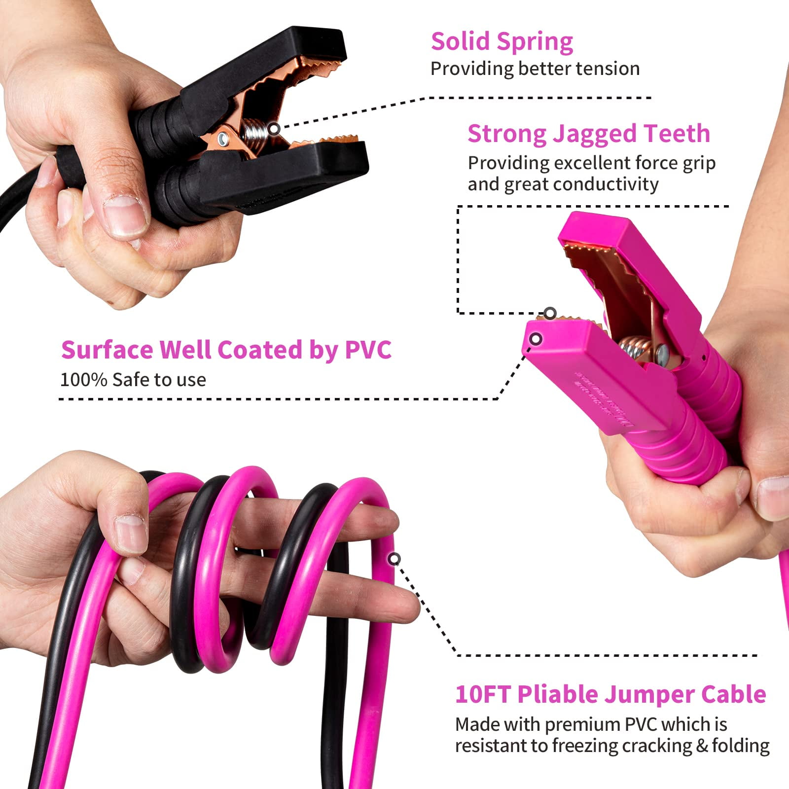 vioview Roadside Emergency Car Kit, Pink Car Emergency Kit with Jumper Cables (10 Foot), Auto Vehicle Safety Road Side Assistance Kits for Teen Girls and Women's Gifts