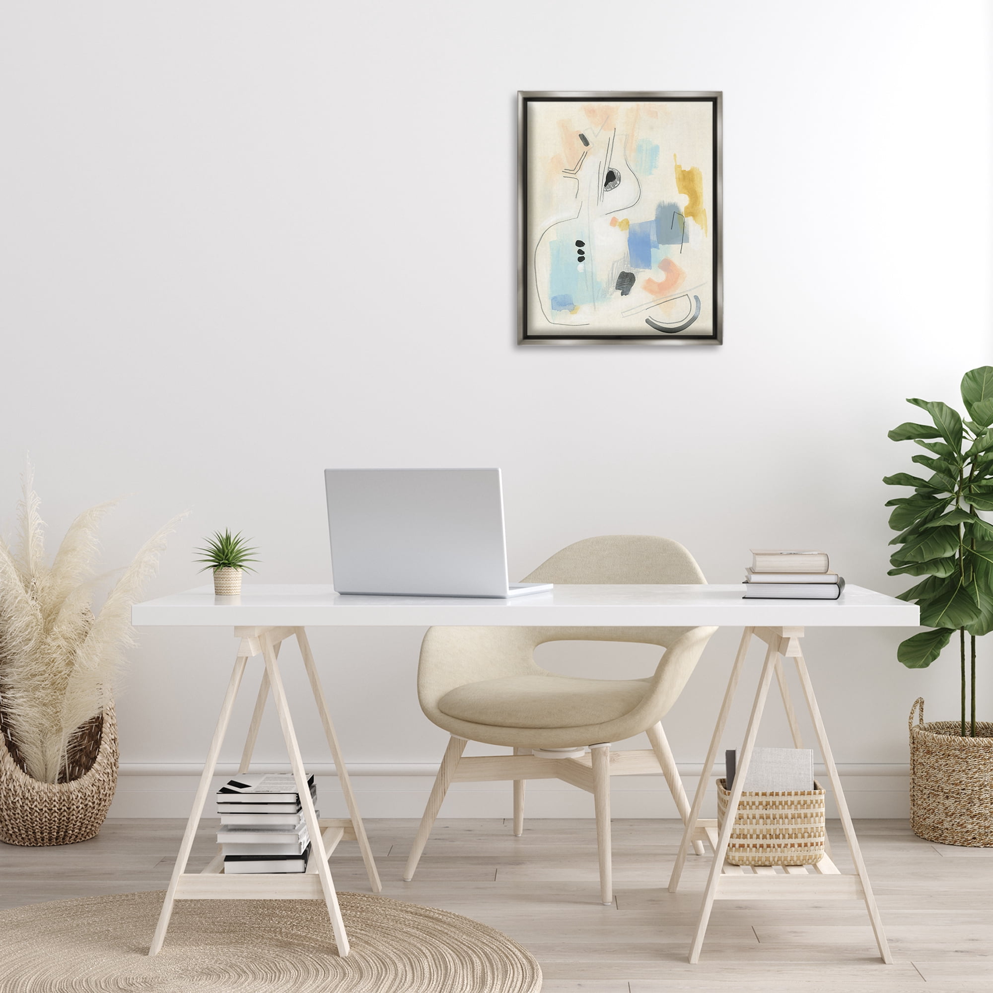 Stupell Industries Funky Modern Pastel Abstraction Abstract Painting Gray Floater Framed Canvas Art Print Wall Art, 17 x 21