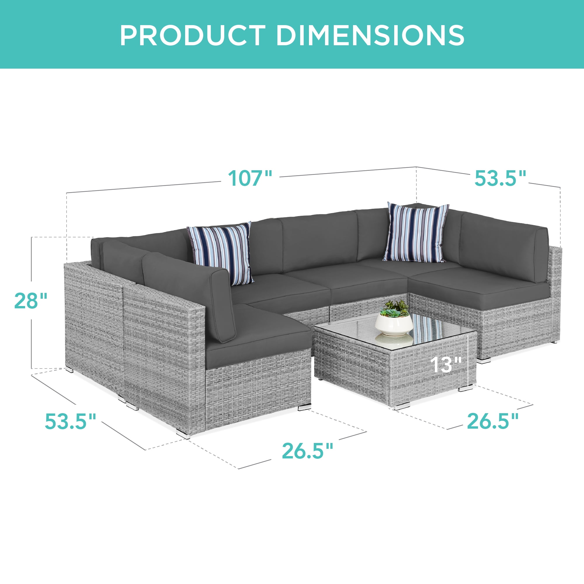 Best Choice Products Outdoor 7 Piece Modular Wicker Sectional Sofa Set Rattan Corner Porch Furniture Brown Tan Walmart