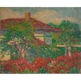 thumbnail image 2 of Carl Newman 14x12 Black Ornate Wood Framed Double Matted Museum Art Print Titled: (Landscape with Red Roof Building) (ca. 1880-1910), 2 of 5