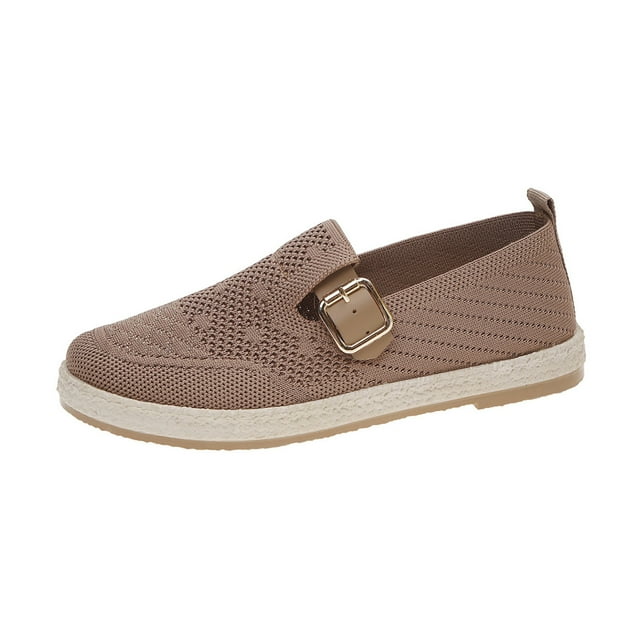 Chaussures Décontractées pour Femmes Chaussures Décontractées Respirantes pour Femmes - Chaussures Plates à Bout Rond en Maille Fly Unie à la Mode Chaussures Plates pour Femmes