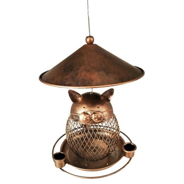 Qiushi Hanging Bird Feeder Bronze Patio Decorative Wild Bird Seed for Outdoor with Lid