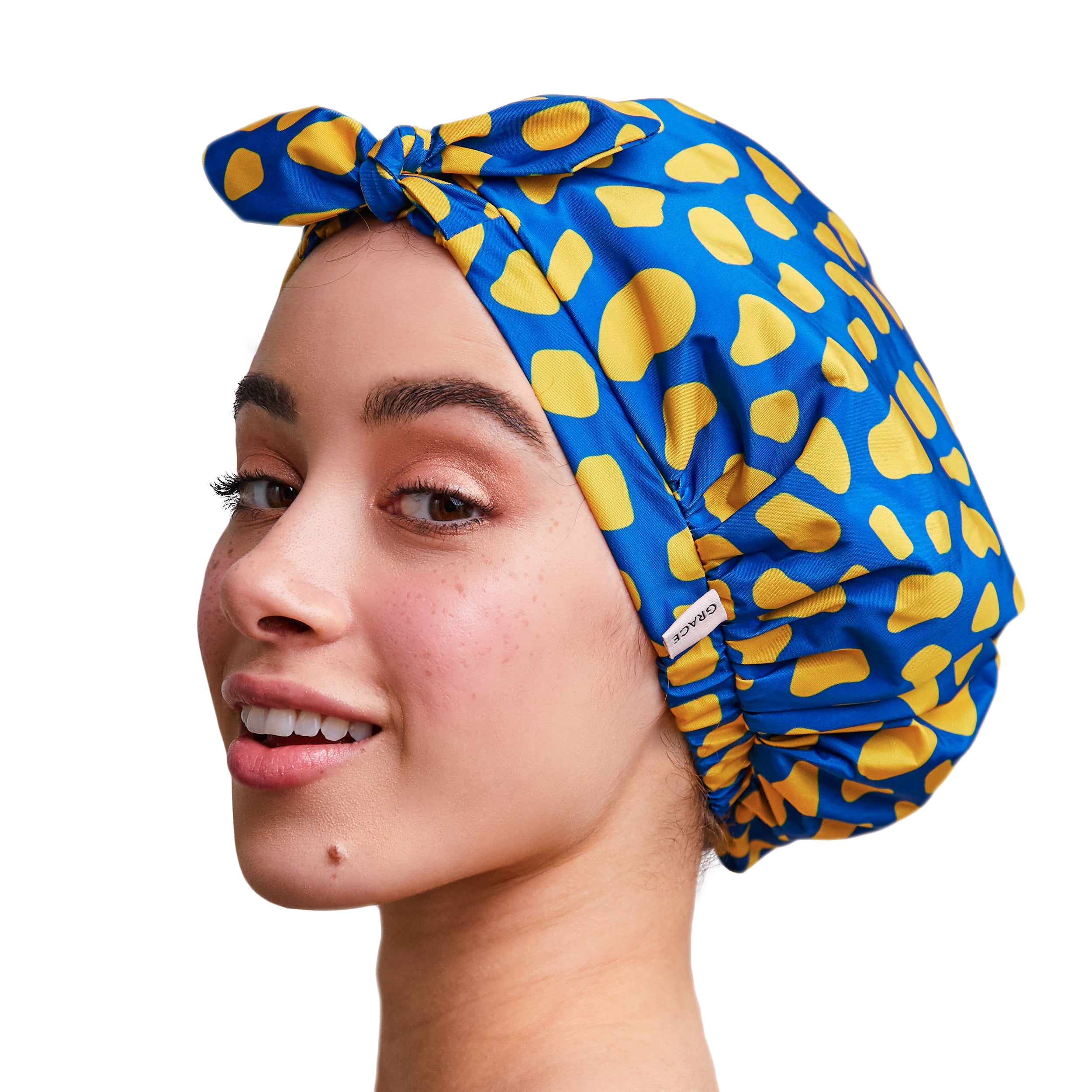 GRACE & COMPANY Luxury Shower Cap For Women - 100% Waterproof, Reusable, Washable & Breathable Shower Caps - Lemon Drop