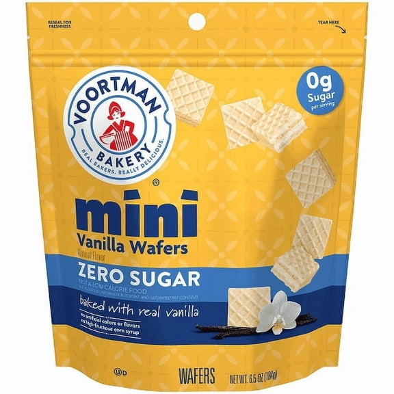 Voortman Zero Sugar Mini Vanilla Wafers 6.5 oz Bag with Real Vanilla