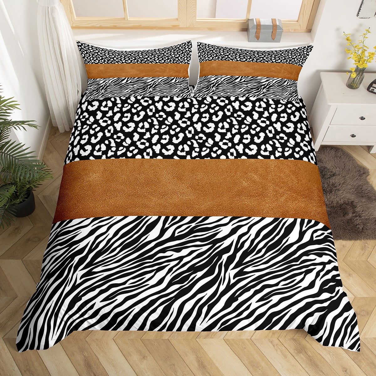 Leopard Cheetah Comforter Cover Geometric Stripe Bed Set, Wildlife