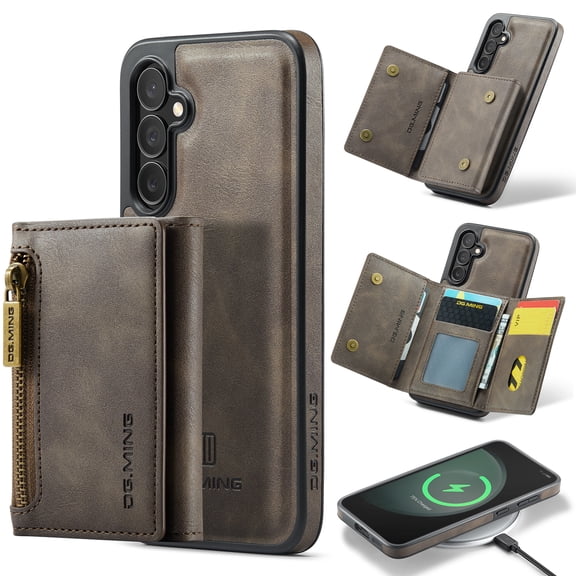 Case Designed for Samsung Galaxy S26 Plus, Detachable Back Card Pockets, Magnetic Zipper PU Leather Kickstand Classic Rugged RFID Blocking Phone Case Cover for Samsung Galaxy S26 Plus, Coffee