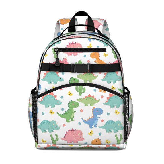 Dinosaur and Flower Pattern Cute School Backpack Bag for School with Padded Back and Adjustable Shoulder Straps 15.25"x11.5"x5.25"