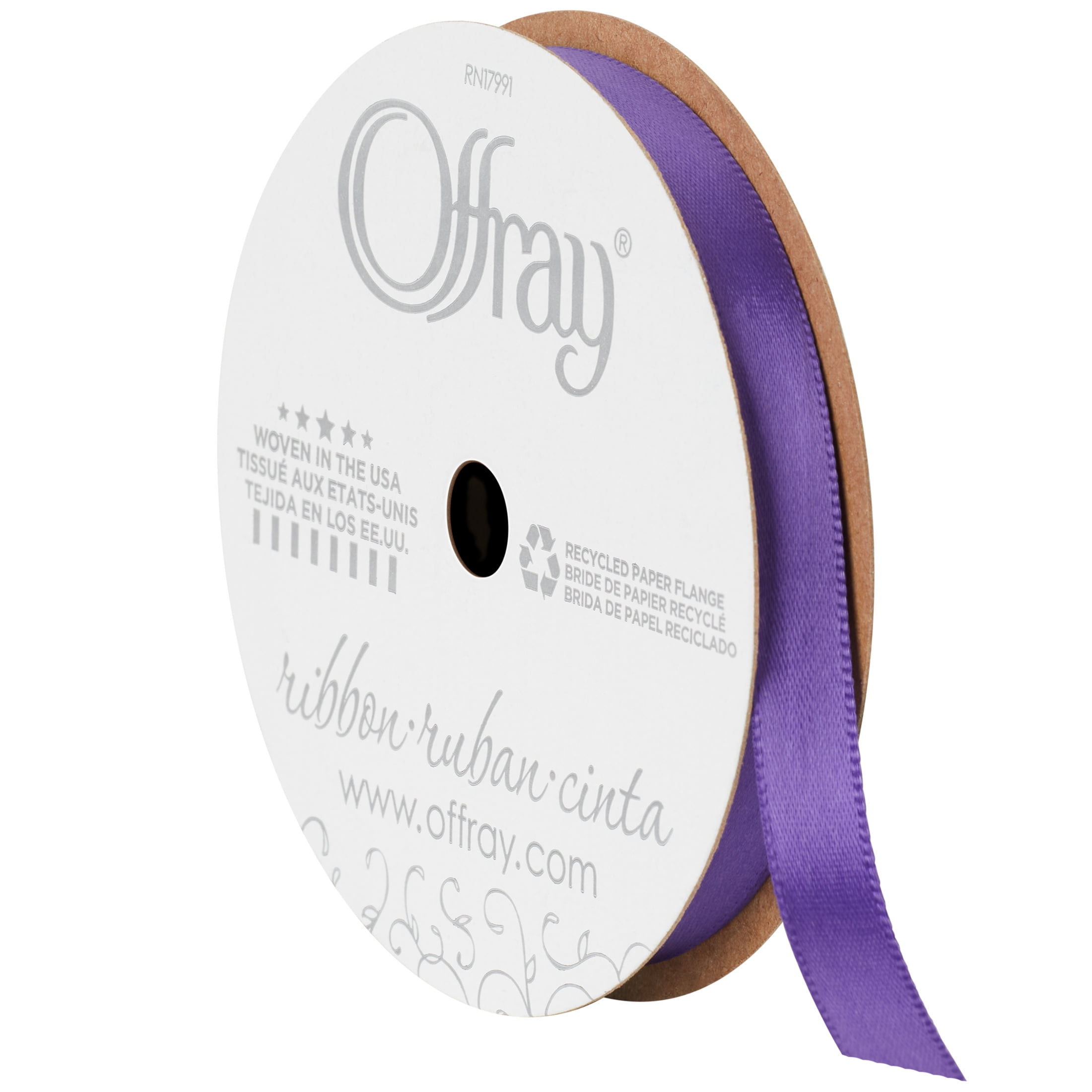 (3 pack) Offray Ribbon, Regal Purple 3/8 inch Single Face Satin Polyester Ribbon for Sewing, Crafts, and Gifting, 18 feet, 1 Each