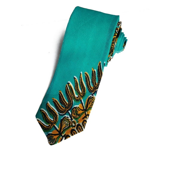 Turquoise Dashiki African Print Necktie with Pocket Square