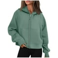 thumbnail image 2 of Charella Women Zip Up Hoodies Casual Long Sleeve Hooded Sweatshirt Solid Jackets Tops with Pockets Green,M, 2 of 7