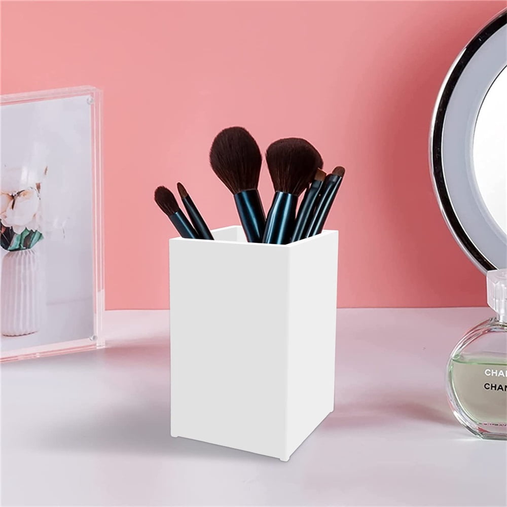 2.6x 2.6x 4 inches White Acrylic Pen Holder 4 Pack, Desktop Pencil Cup Stationery Organizer for Office Desk Accessory