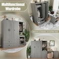 thumbnail image 5 of YYAo Wooden Clothes Closet with Convertible Desk, Multifunctional Wardrobe with 2 Doors for Bedroom, Storage Drawers and Hanging Rod, Gray, 5 of 15