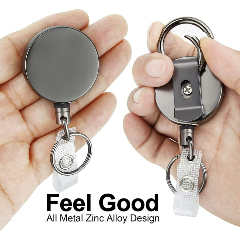 Delpattern Keycard Badge Retractable, Heavy Duty Retractable Badge Holder  Reel, Metal ID Badge Holder with Belt Clip Key Ring for Name Card Keychain  2 Pack Heavy Duty Retractable Badge Holder Reel, Me 