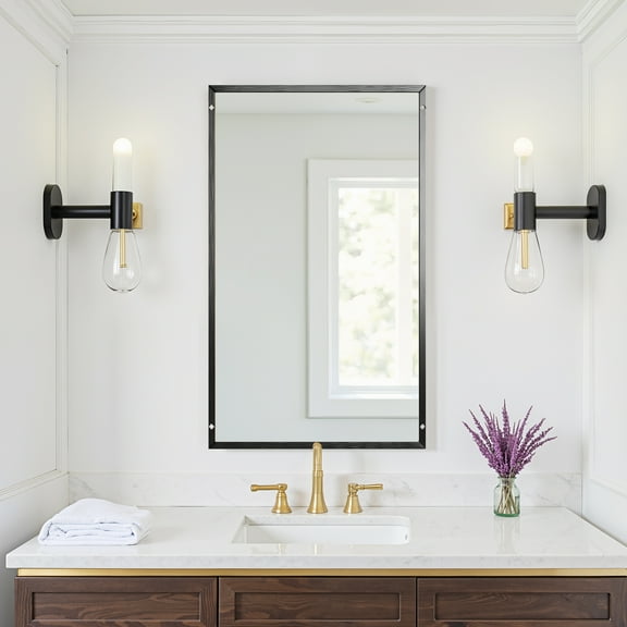 MAYEERTY 60"x35" Aluminum Alloy Right Angle Rectangular Black Full Body Mirror No Stand for Bedroom or Living Room