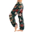 thumbnail image 2 of Women's Christmas Print Cuffed Ankle Pants, Casual Pajama Style, Dark Green, Size XL, 2 of 6