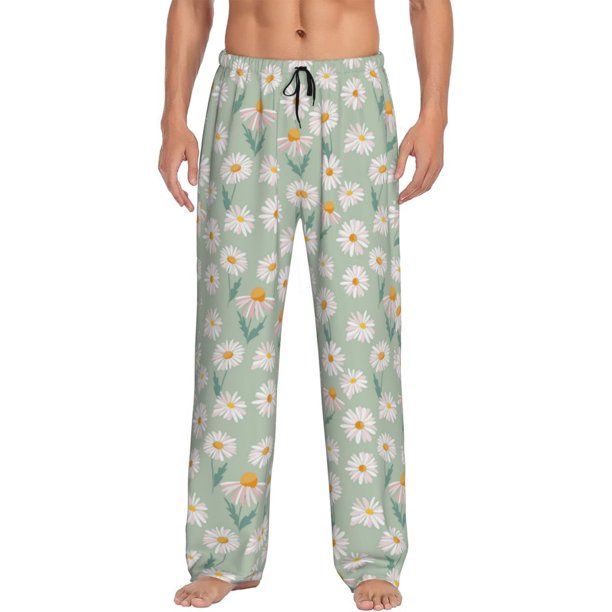 Fotbe Daisies Flowers Pantalones de Pijama para Hombre, Pantalones de Dormir, Pantalones de Casa con Cintura Ajustable y Bolsillos-Large